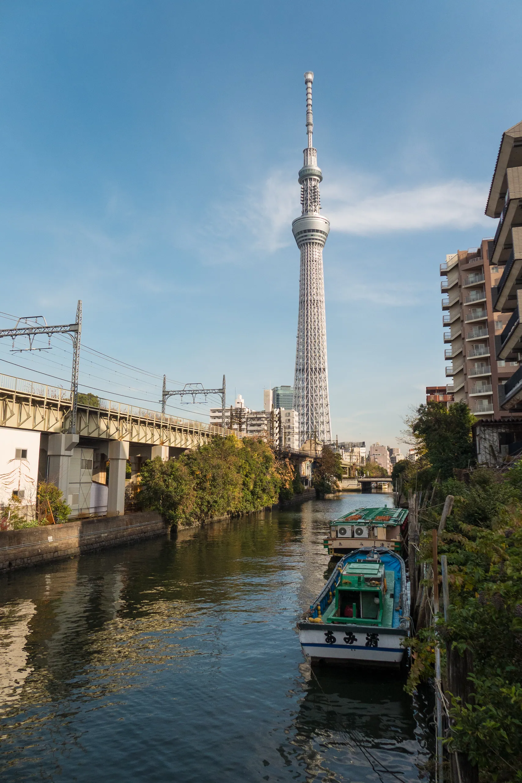 Approaching the Tokyo Sky Tree from the canal