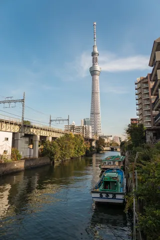 Approaching the Tokyo Sky Tree from the canal