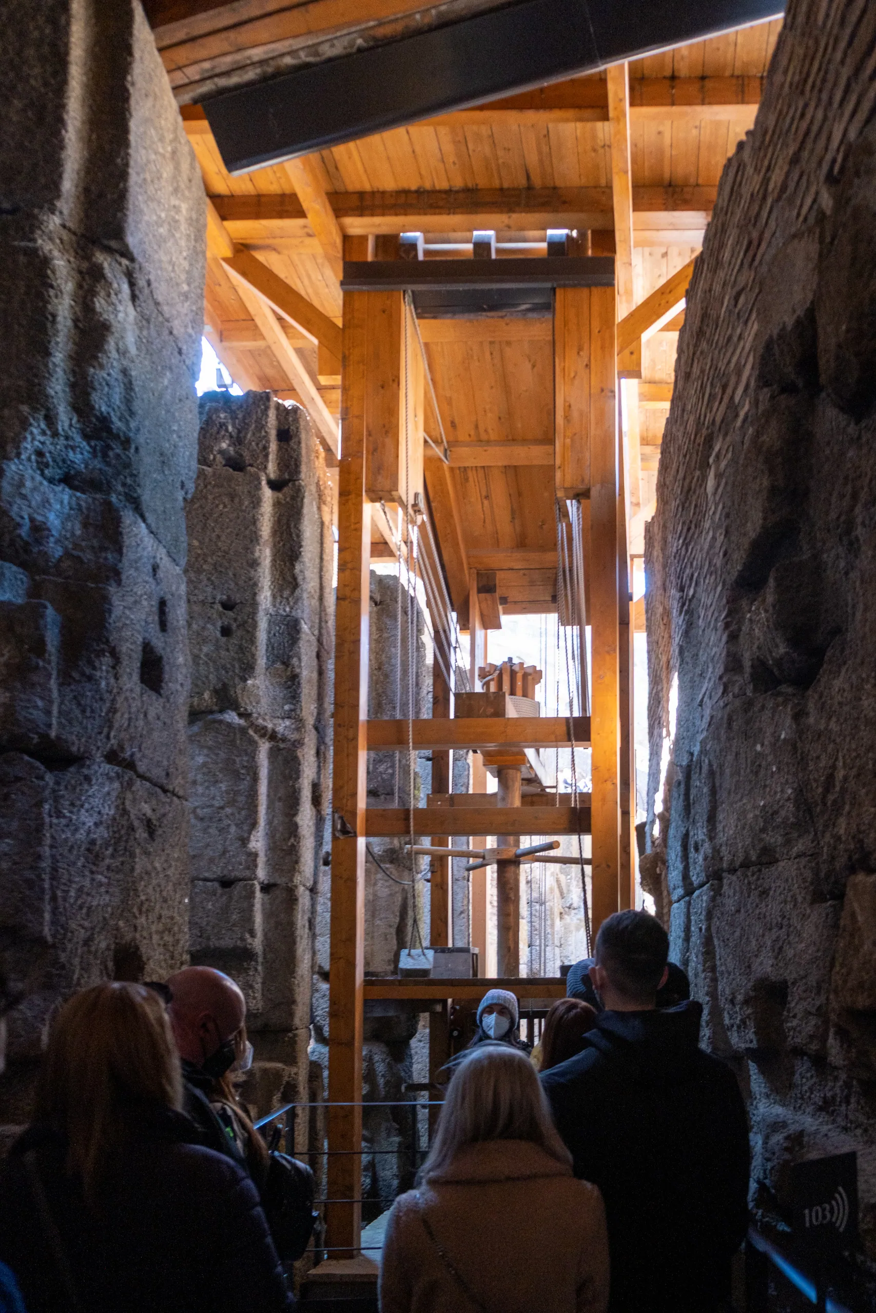 Reconstruction of an ancient elevator under the Arena floor, the Colosseum