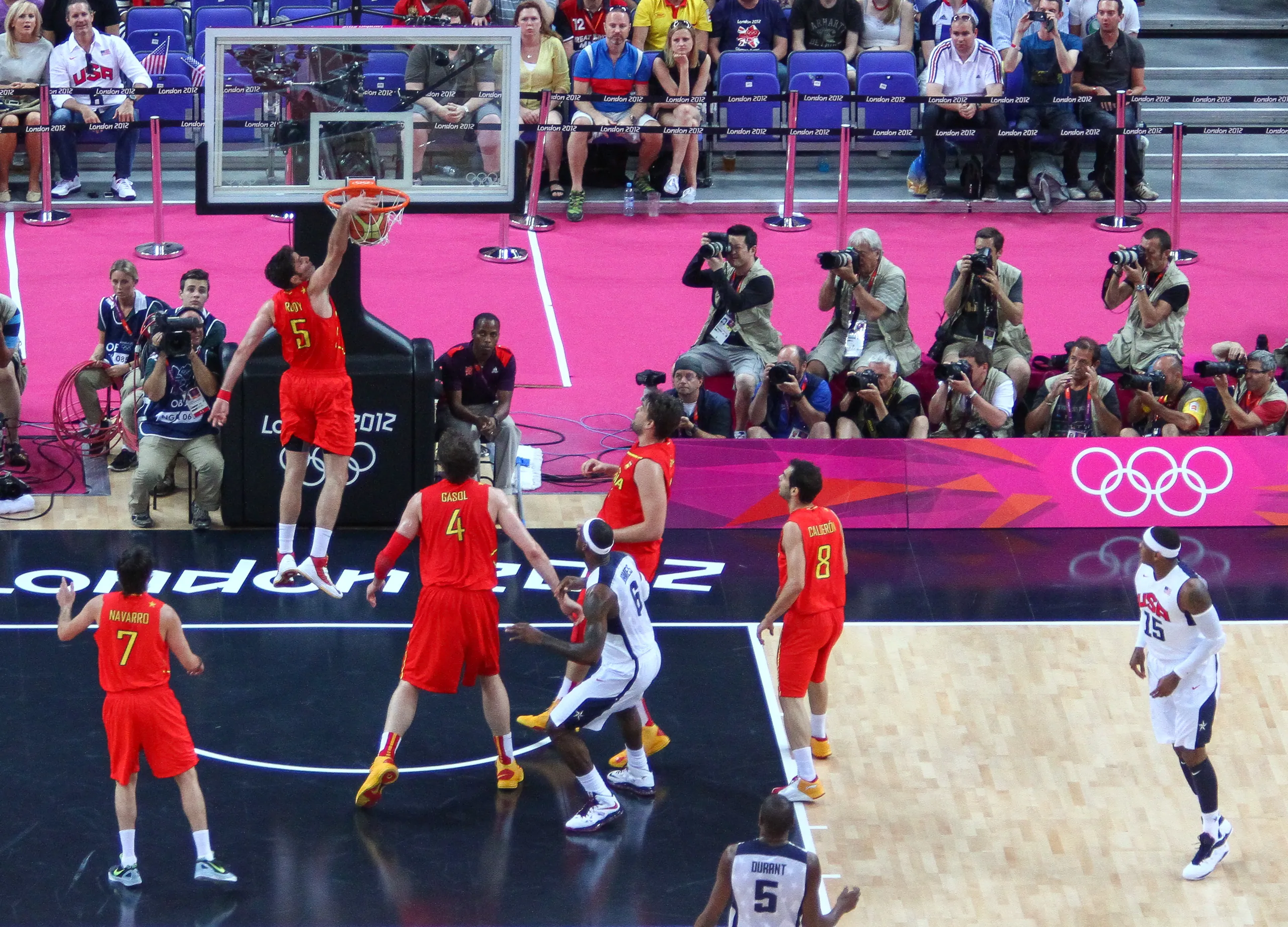 Rudy Fernandez scores for Spain in USA Spain Olympic Basketball Final, August 12th 2012