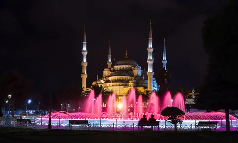 Blue Mosque and Fountains by Night