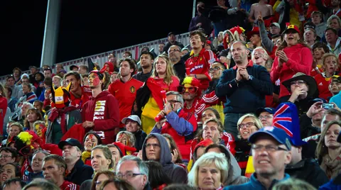 Belgium fans watch Olympic Men's Hockey: Belgium vs South Korea