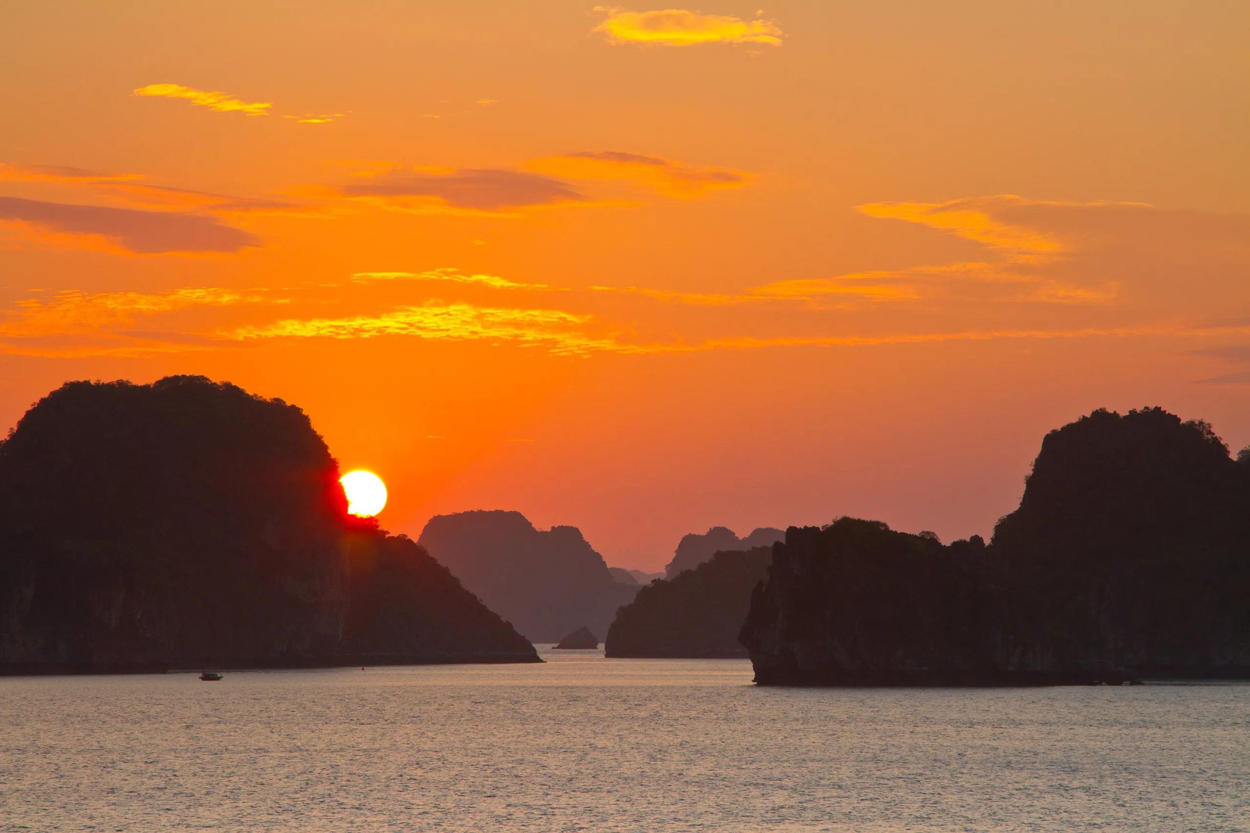 Ha Long Bay Sunrise (Sun Peeking Behind Islands)