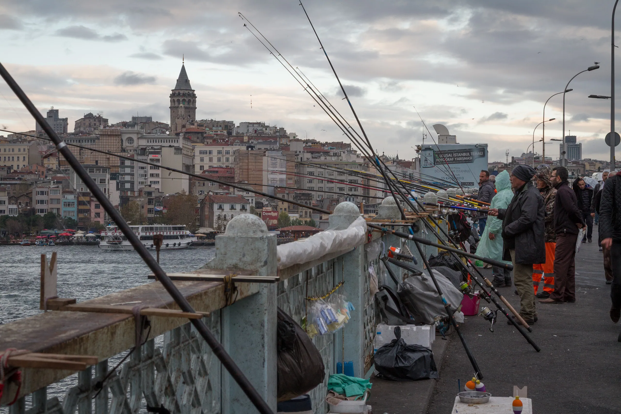 Galata Bridge Fishermen and Galata Tower