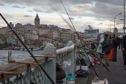 Galata Bridge Fishermen and Galata Tower