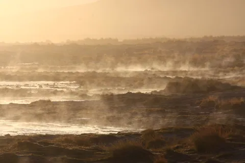Steam rising off Laguna Salada