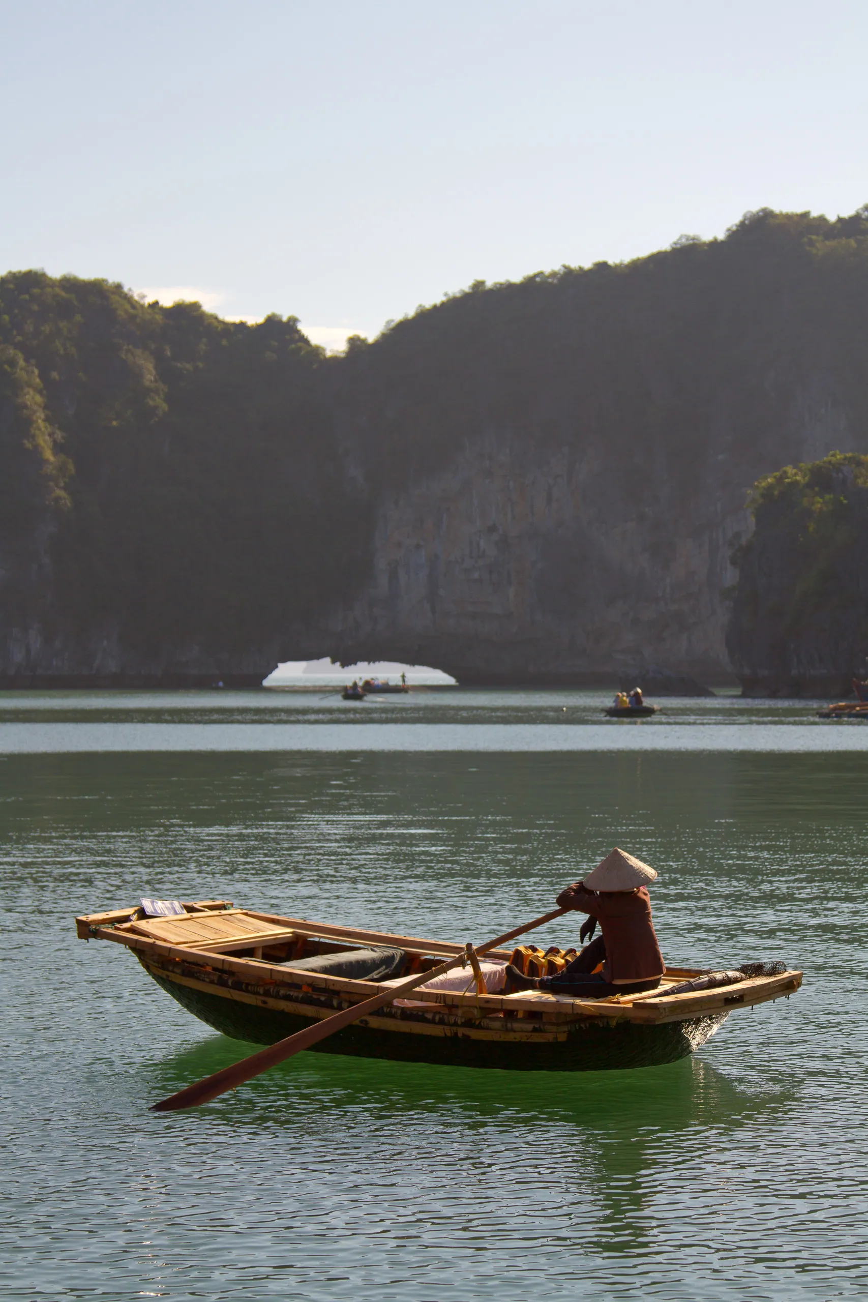 Lone fishing near Vong Vieng floating fishing village, Ha Long Bay