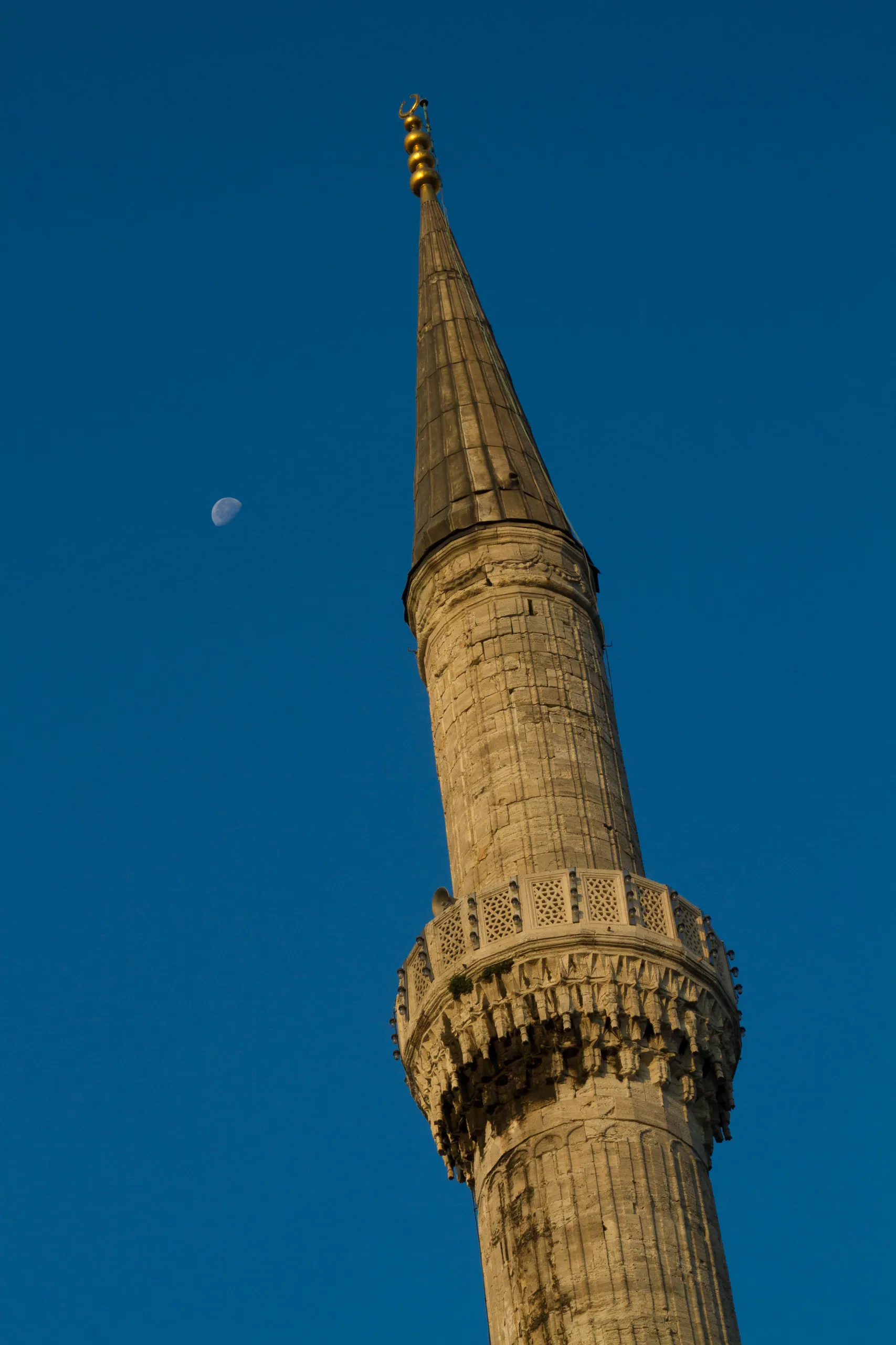 Blue Mosque Minaret and Moon, Sunrise