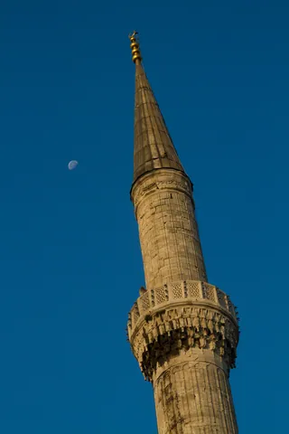 Blue Mosque Minaret and Moon, Sunrise