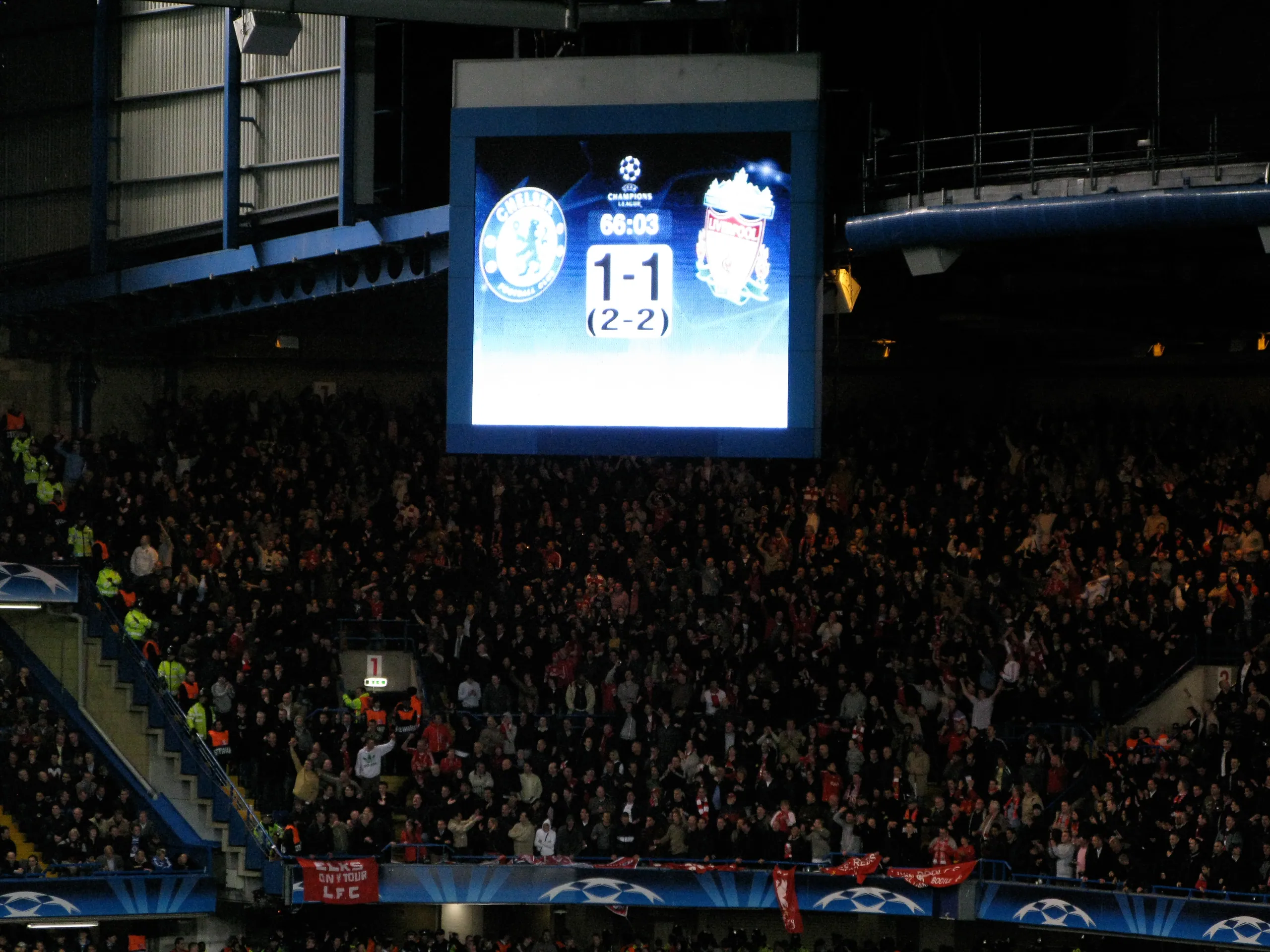Liverpool away fans celebrate their equaliser