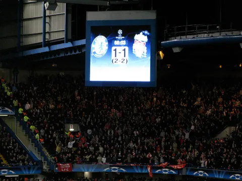 Liverpool away fans celebrate their equaliser