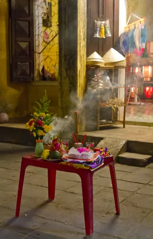 Offering table outside shop, Hoi An
