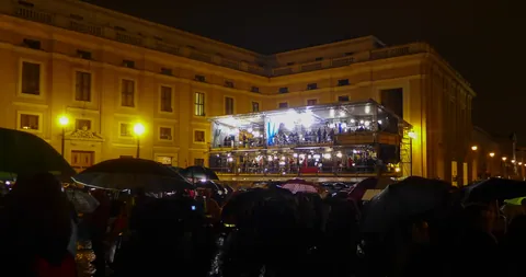 Worldwide media in Saint Peter's Square to see the announcement of the election of Pope Francis