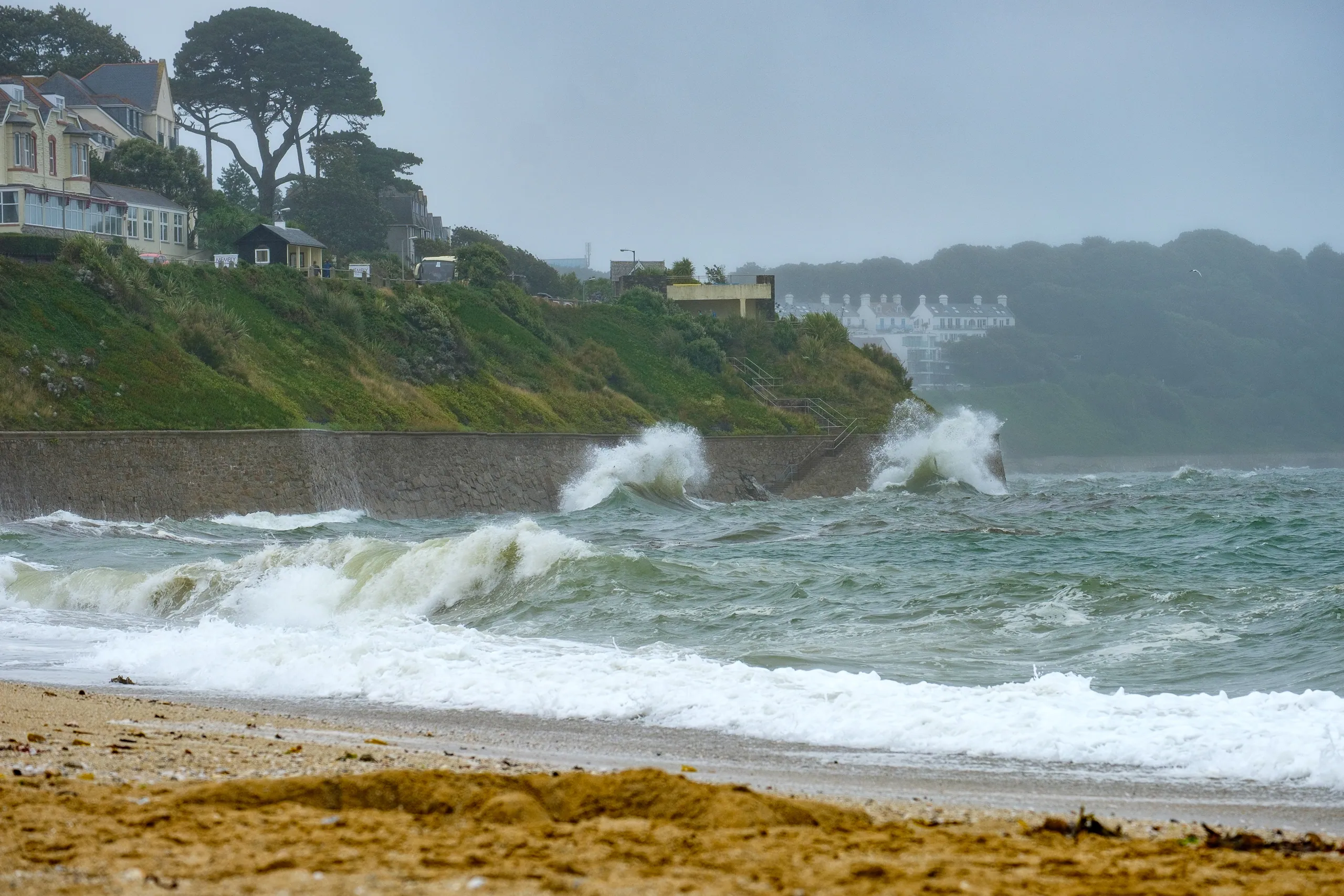 Gyllyngvase Beach in Storm Ellen