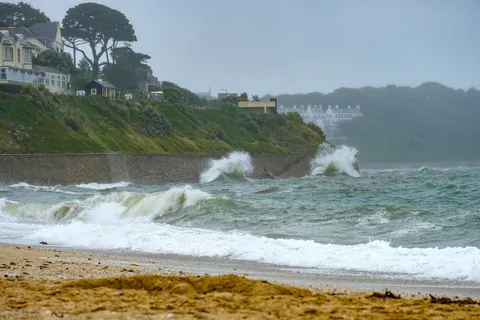 Gyllyngvase Beach in Storm Ellen