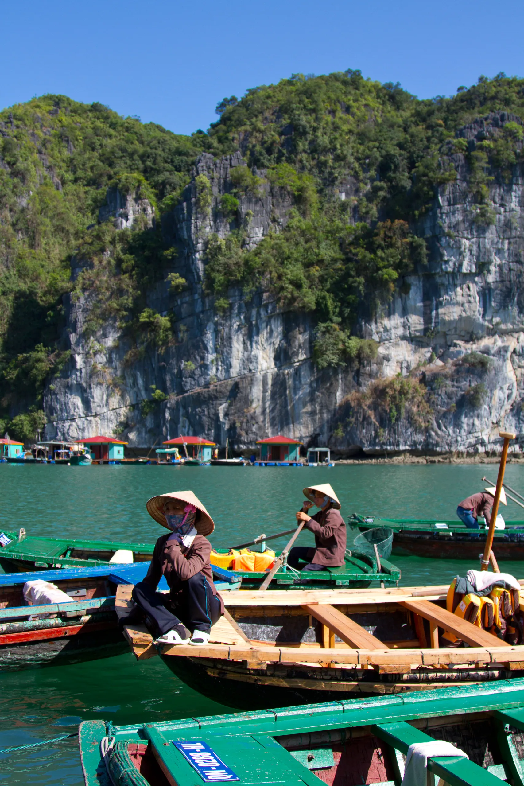 Bamboo boats of Vong Vieng floating fishing village, Ha Long Bay