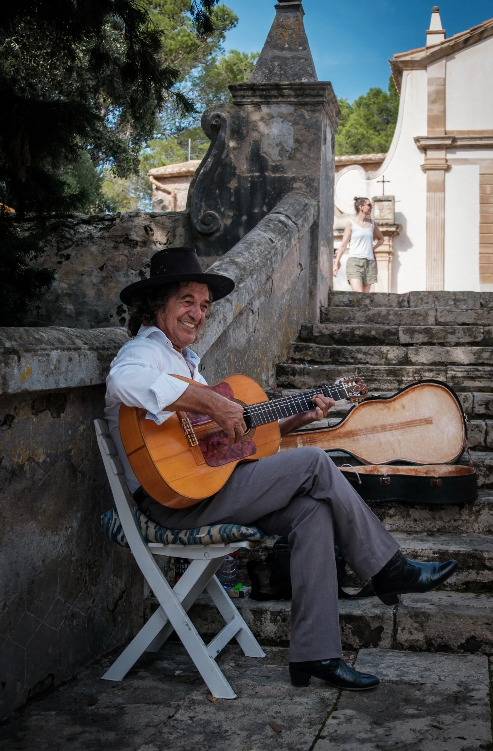 Street musician, Calvary Steps, Pollensa