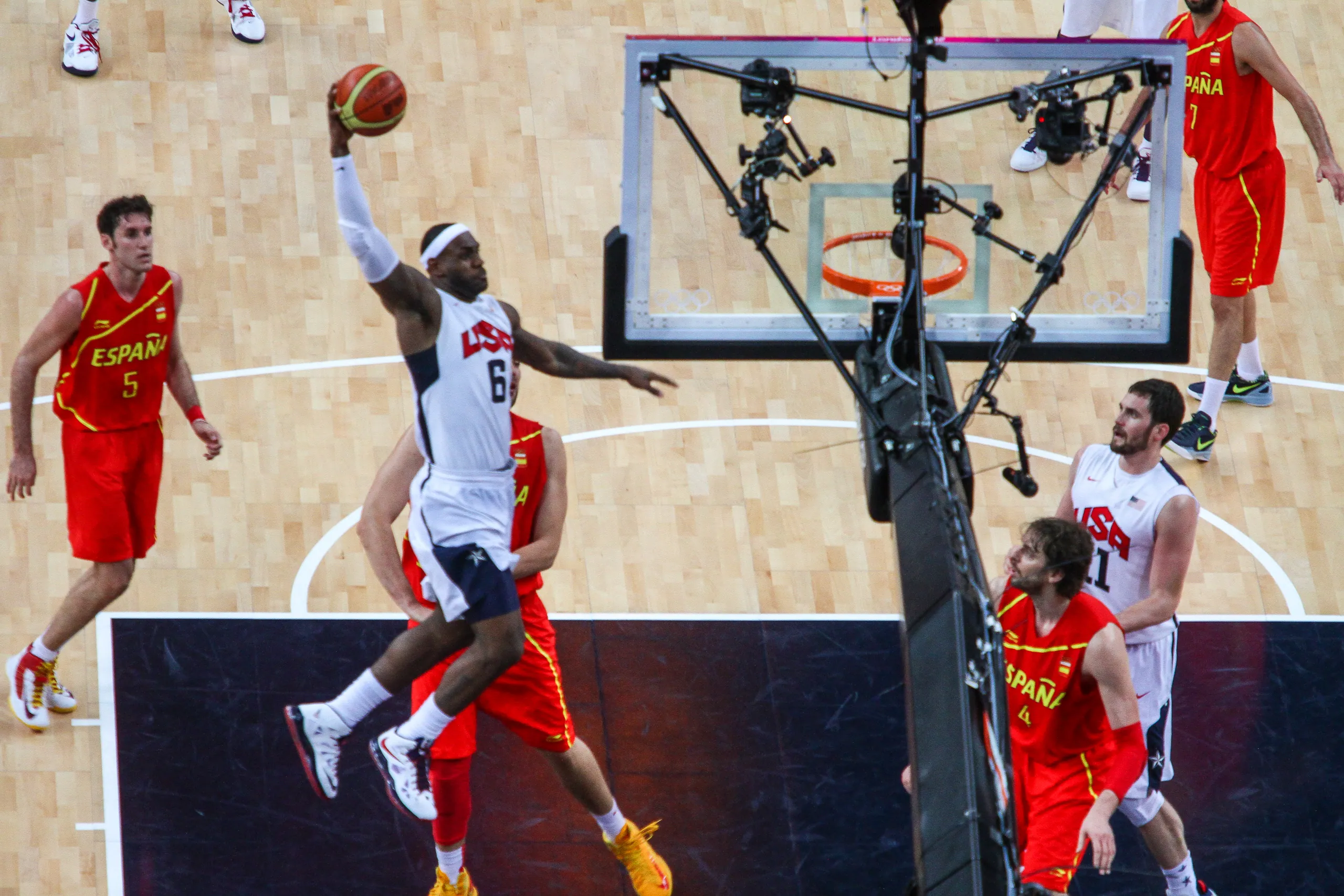 LeBron James goes for a slam dunk, USA Spain Olympic Basketball Final, August 12th 2012