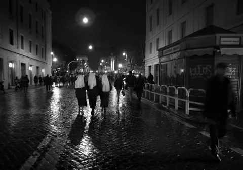 Three nuns leaving the announcement of Pope Francis, Via San Pio X, the Vatican