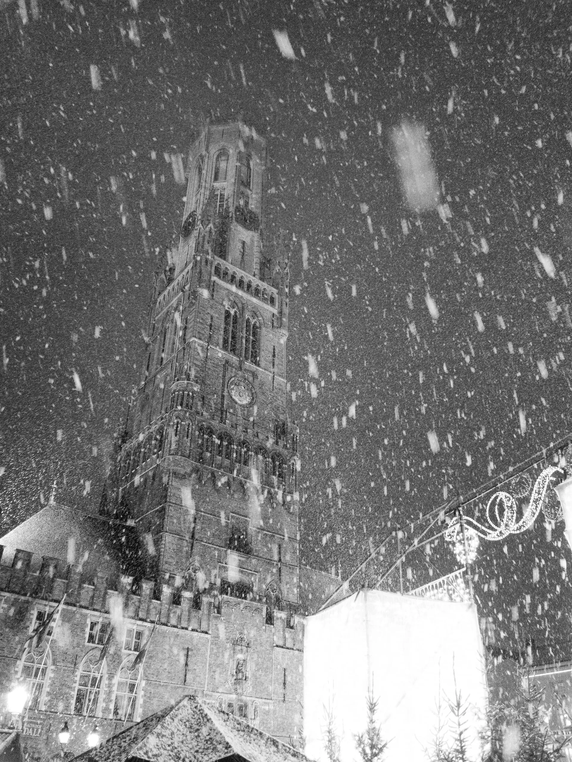 The Markt Square and Belfry in a snowstorm, Bruges