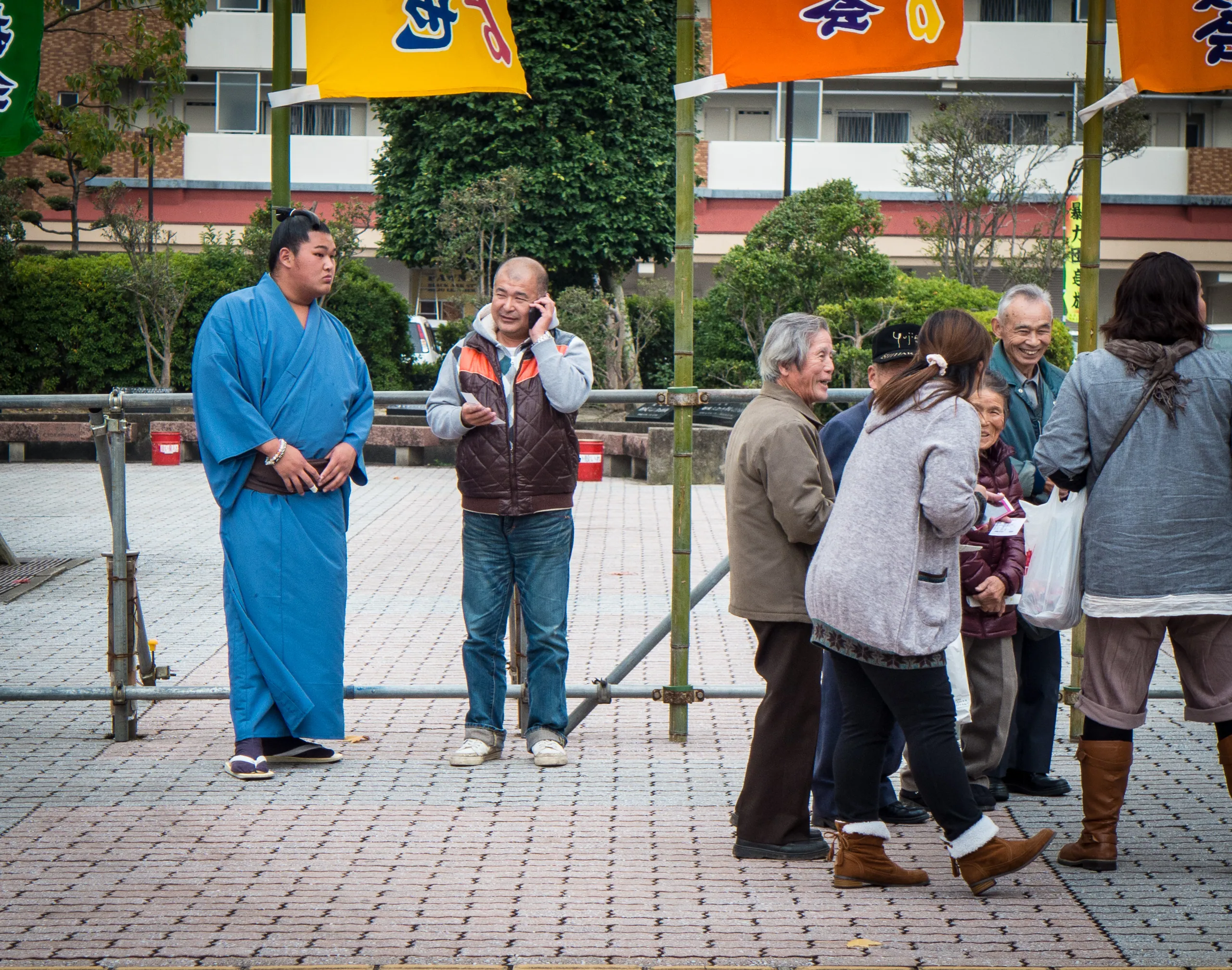 Sumo Rikishi outside Fukuoka Kokusai