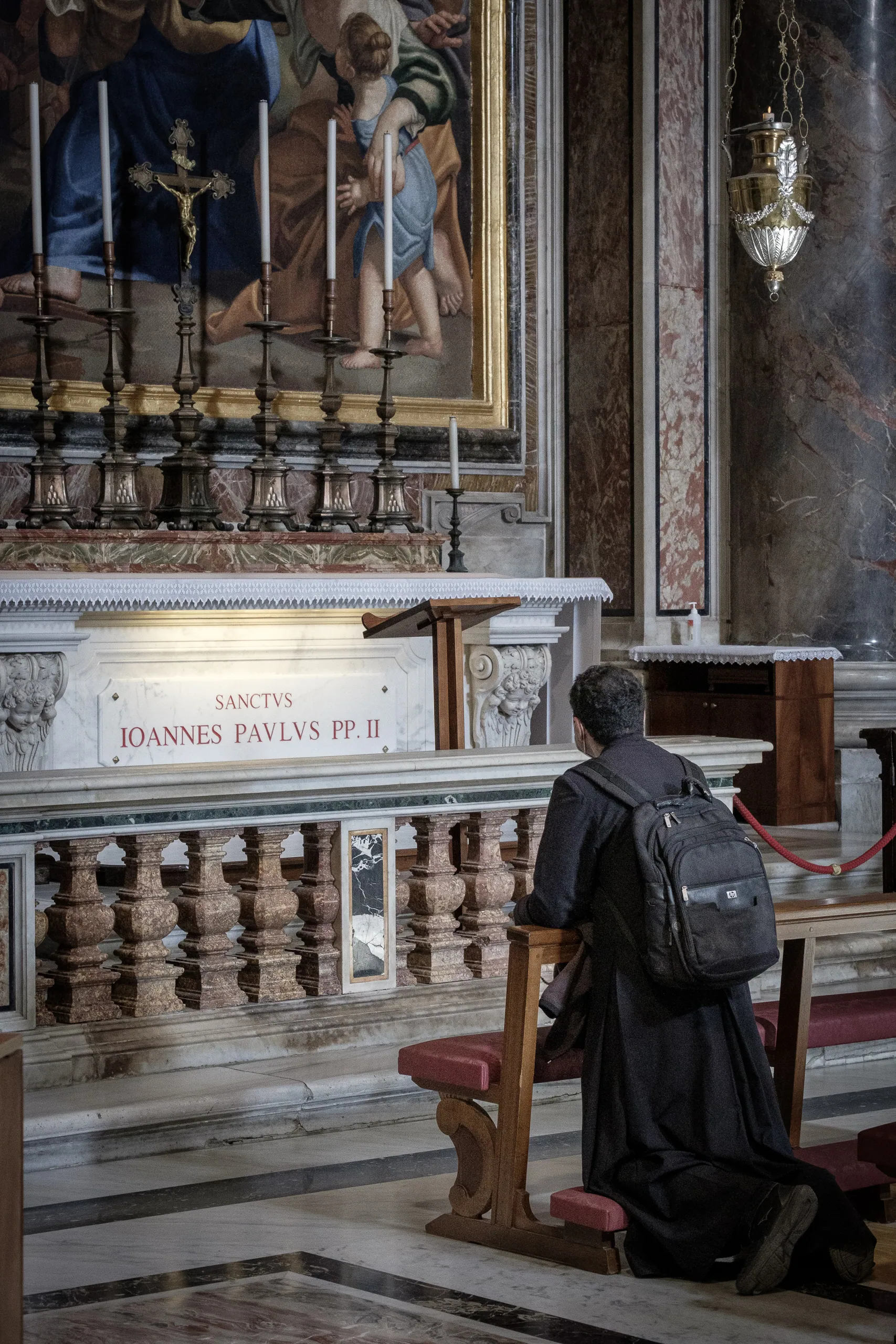 Prayer at the tomb of Pope John Paul II, St Peter's Basilica