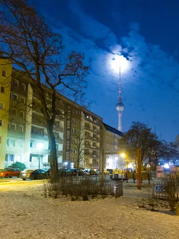 Moon and Fernsehturm, from Mitte