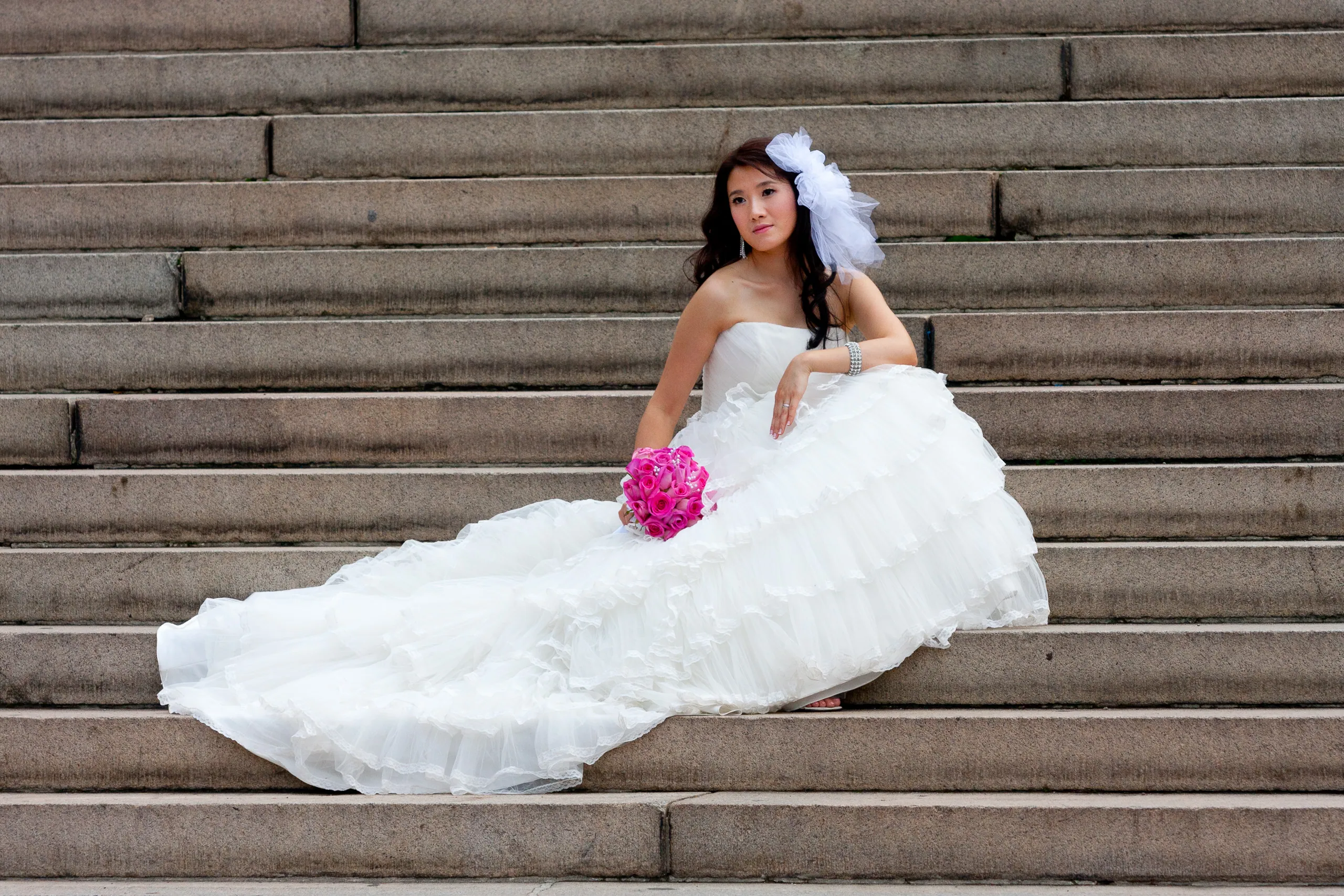Asian Bride on Bethesda Terrace Steps, Central Park