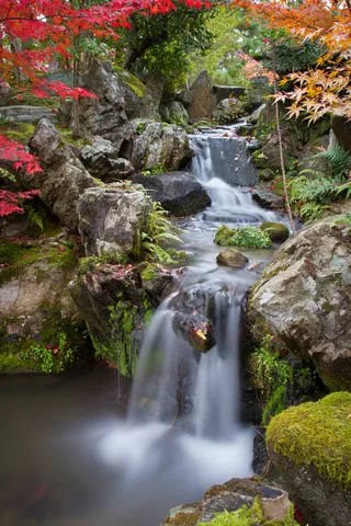 Flowing waterfall, Isuien Garden, Nara Park