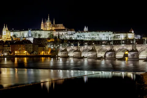 View of the Charles Bridge and Prague Castle by Night