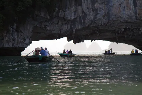 Cavern Passage near Vong Vieng floating fishing village, Ha Long Bay