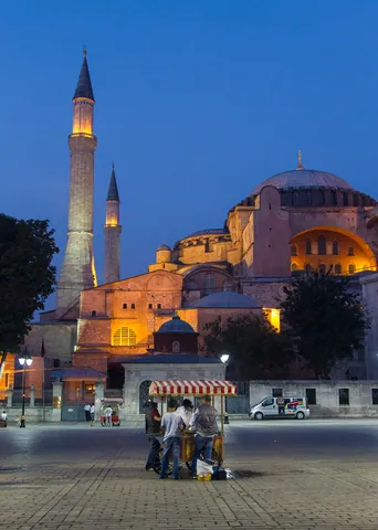 Hagia Sofia and Street Vendor at Dusk