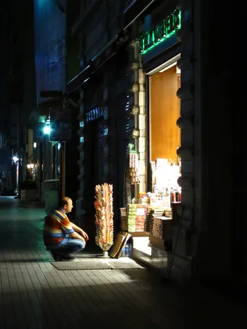 Checking the goods on Istiklal Caddesi