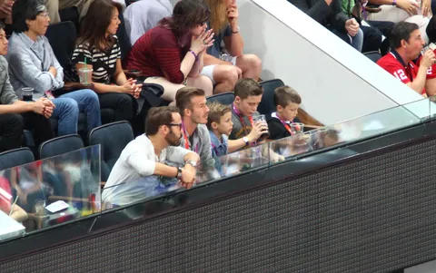 David Beckham and sons enjoy the action, USA Spain Olympic Basketball Final, August 12th 2012