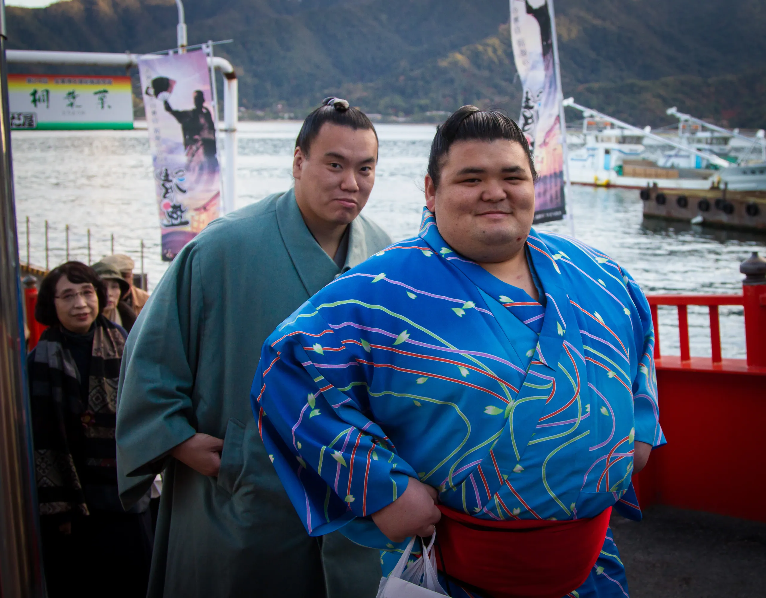 Sumo rikishi on the Miyajima Ferry