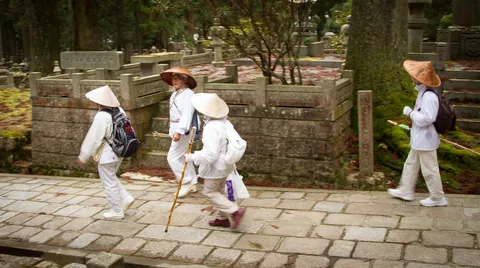 Shingon Buddhist pilgrims, Oku-no-in Cemetery, Koya-san
