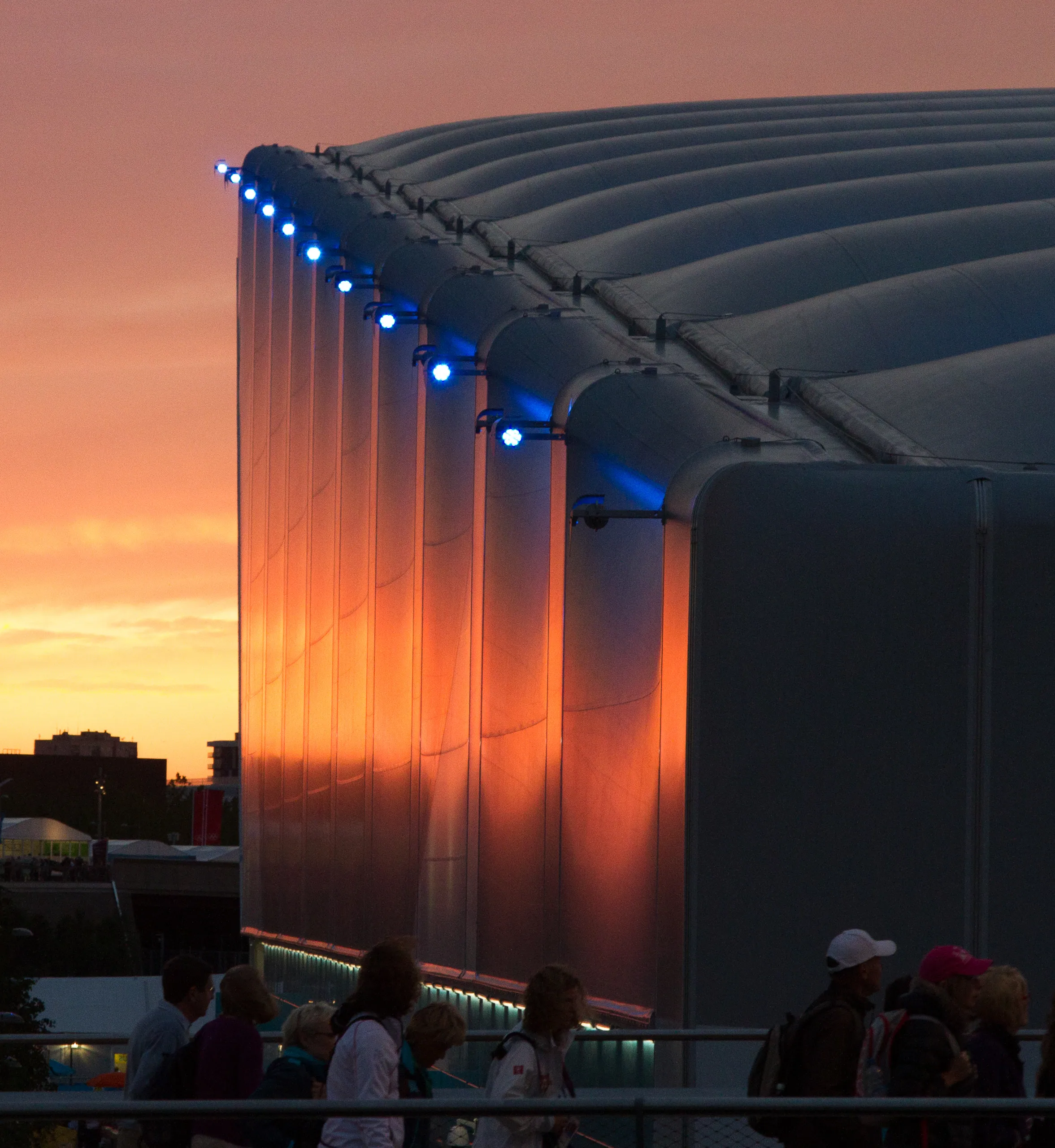 Sunset reflected on the Water Polo Arena, Olympic Park