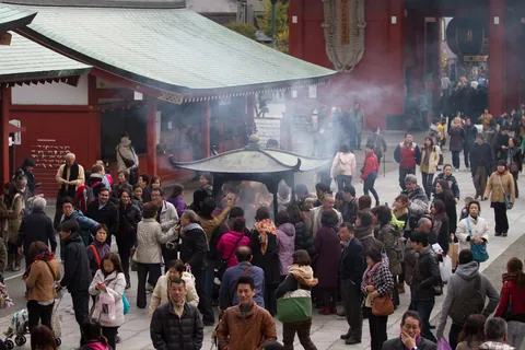 Crowds around incense smoke, Senso-ji Temple, Asakusa