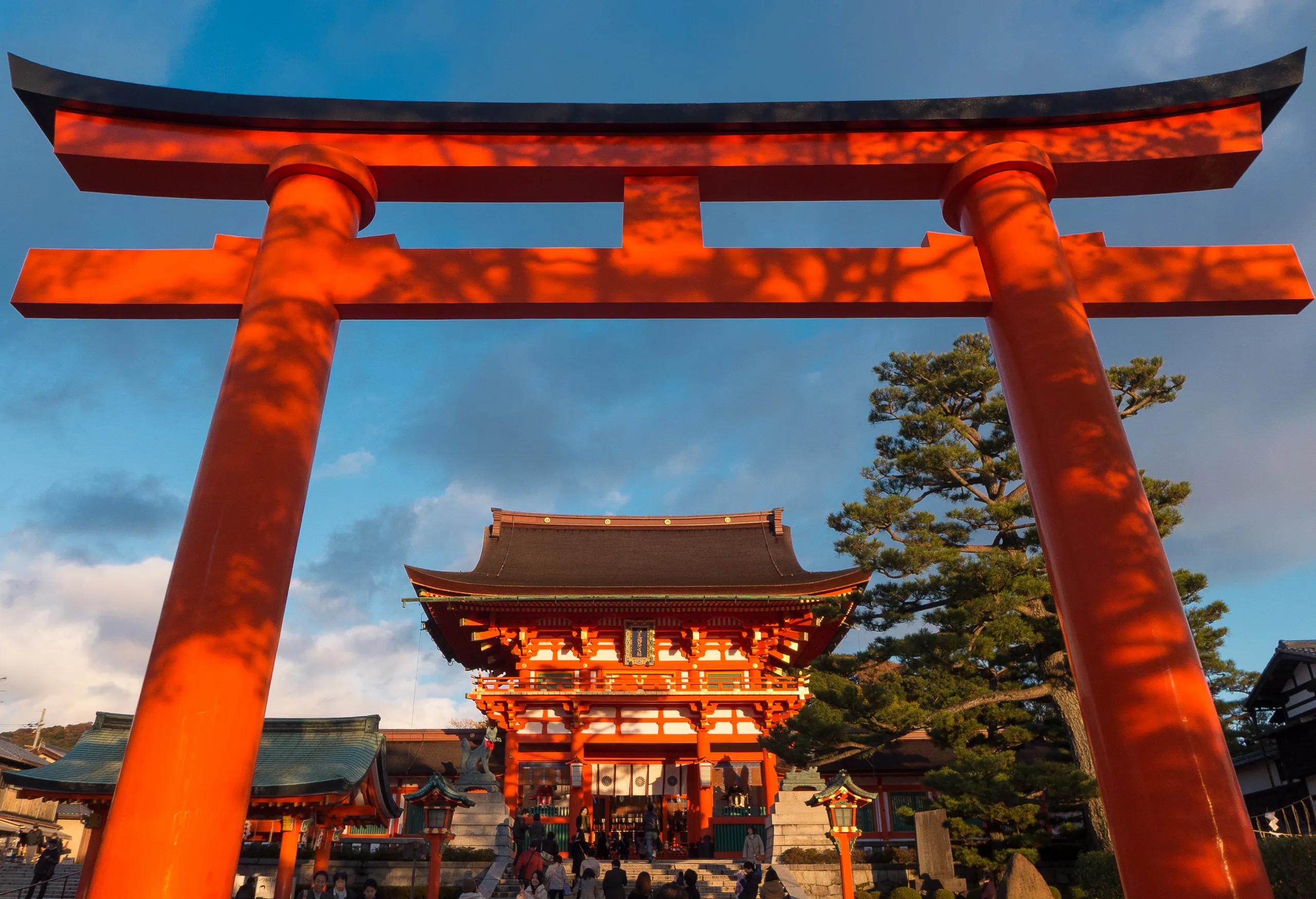Giant torii gate at entrance to Fushimi Inari Shrine, Kyoto