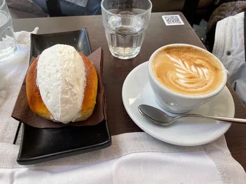 Maritozzo pastry and cappucino, Roscioli Caffe