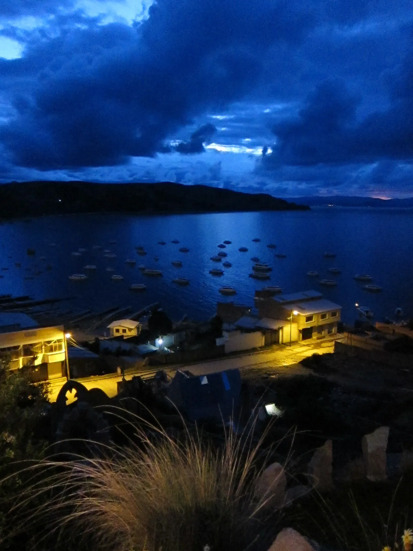 Night view of Copacabana and Lake Titicaca